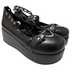 Women's Size 39 US 8 T-Strap Buckle Chunky Platform Gothic Punk Cosplay Shoes